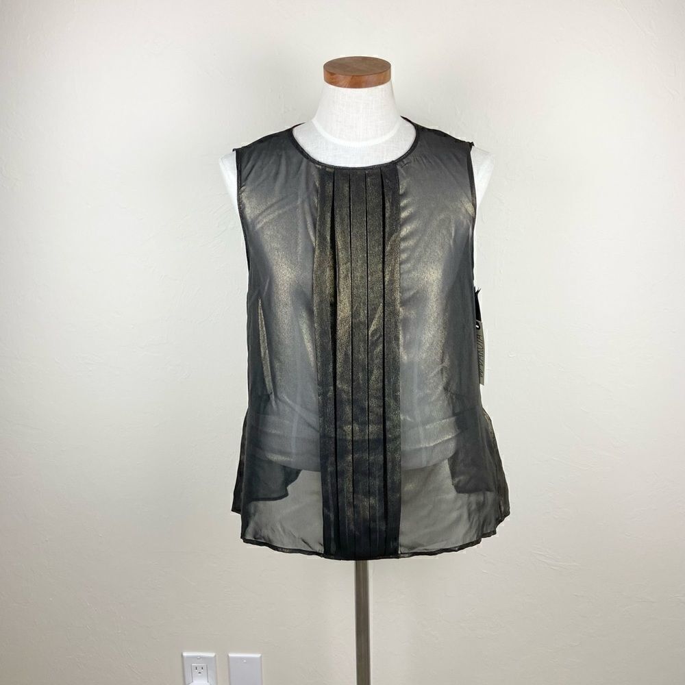 BB Dakota Gold Metallic Sheer Keyhole Tank Top
